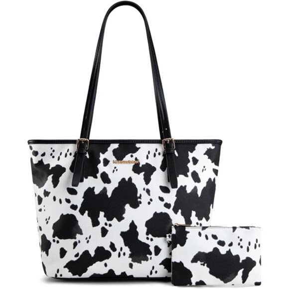Tote Bags Vegan Leather Purses and Handbags for Women Cow Print Black - Picture 1 of 6